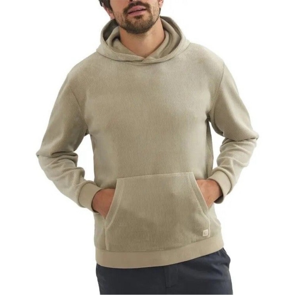 NWT MARINE LAYER Velour Corduroy Ribbed Hoodie Abbey Stone Pullover Sweatshirt